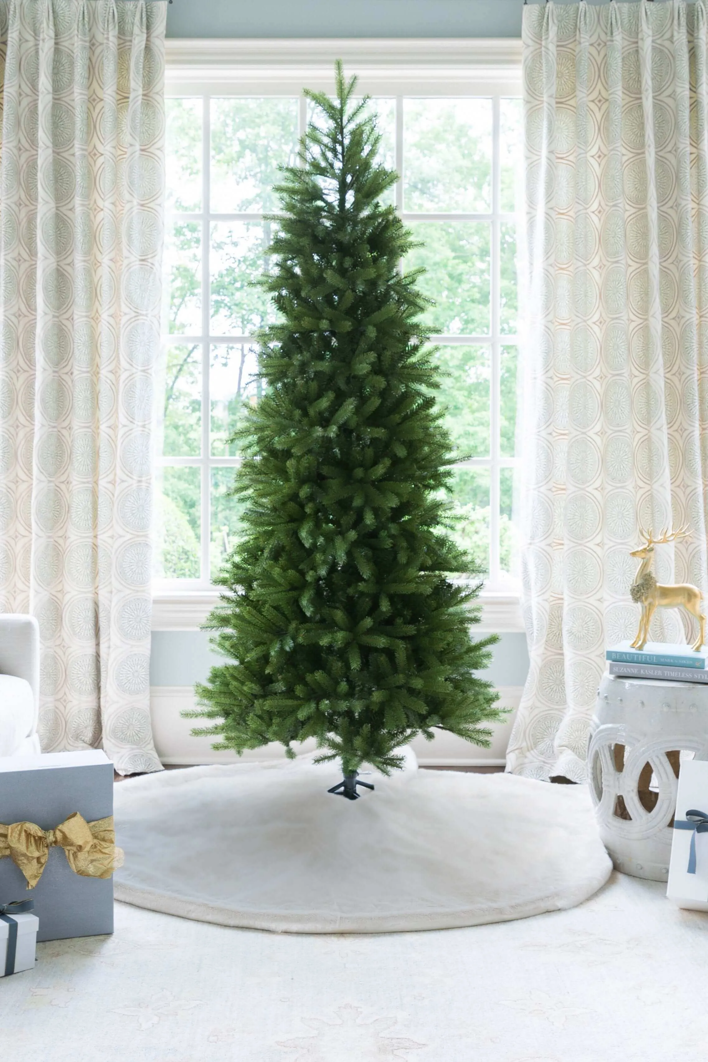 10' King Fraser Fir Slim Artificial Christmas Tree with 1100 Warm White LED Lights