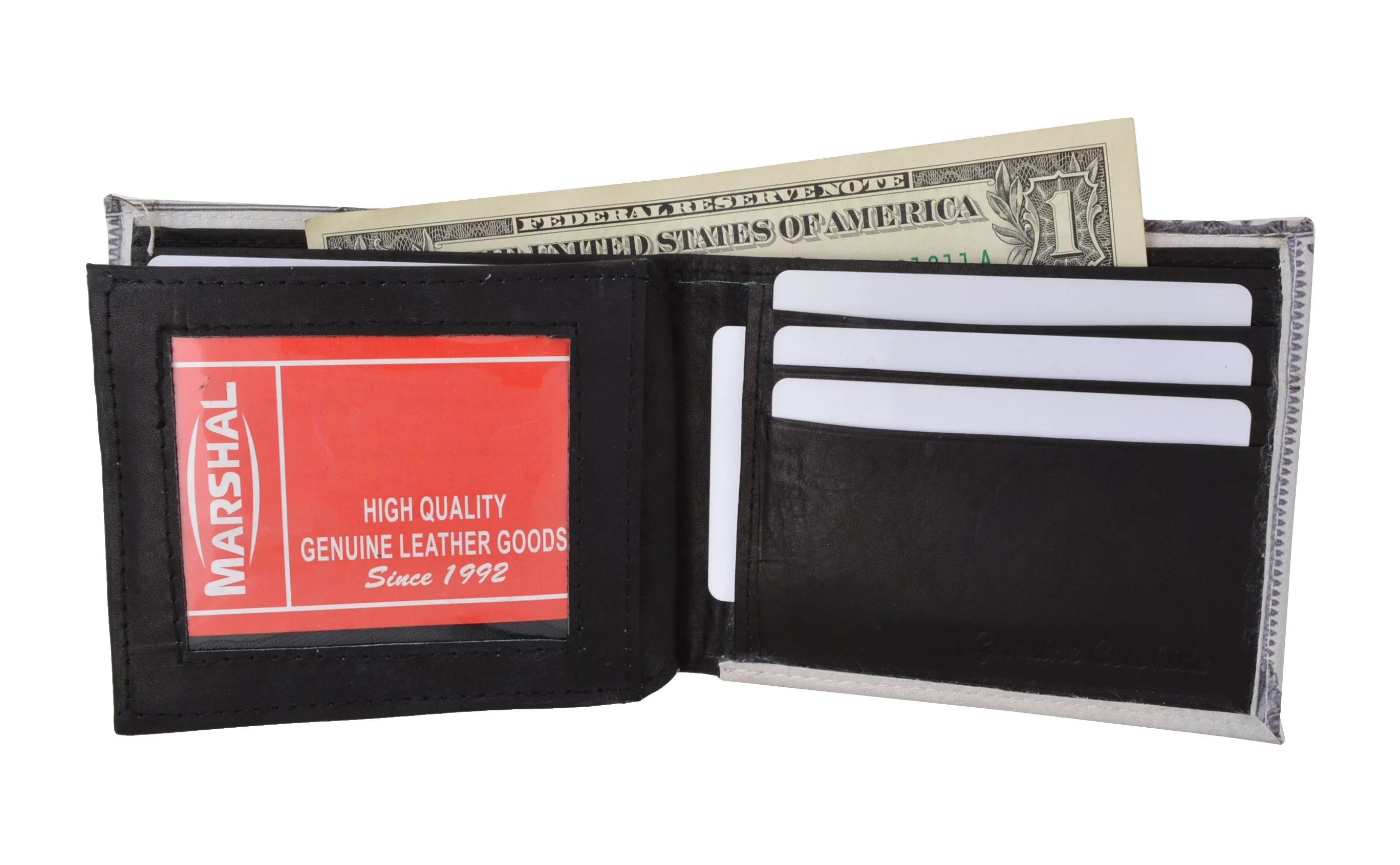 $100 Dollar Bill Men's Genuine Leather Bifold Multi Card ID Center Flap Wallet 1246-16