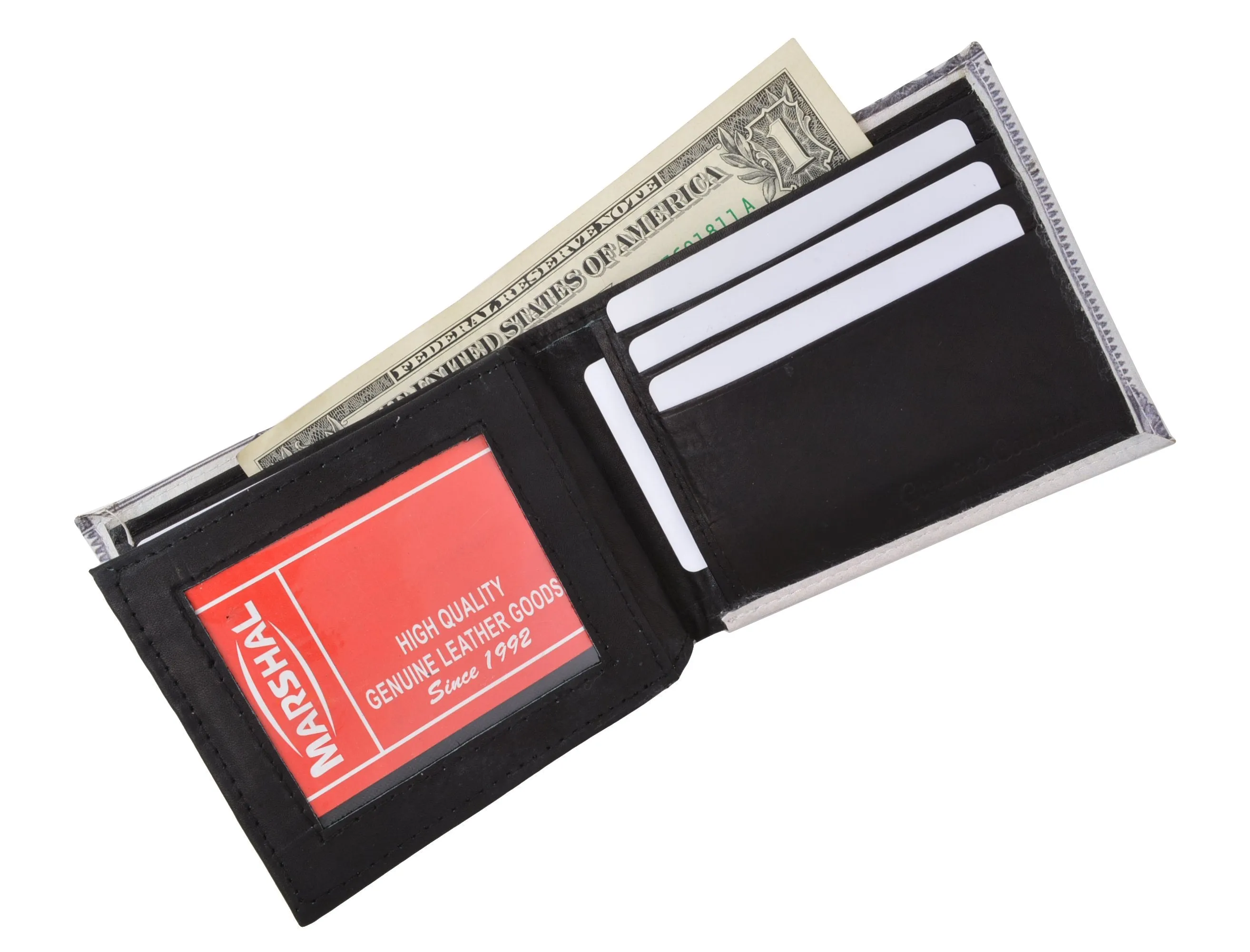 $100 Dollar Bill Men's Genuine Leather Bifold Multi Card ID Center Flap Wallet 1246-16