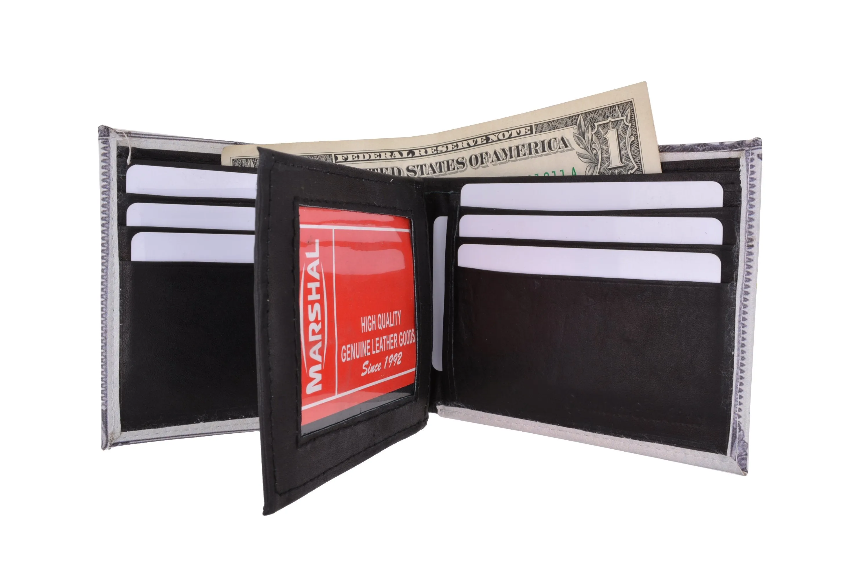 $100 Dollar Bill Men's Genuine Leather Bifold Multi Card ID Center Flap Wallet 1246-16