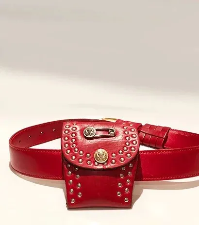 1980s Versus VERSACE MEDUSA Burgundy BELT PURSE with hook