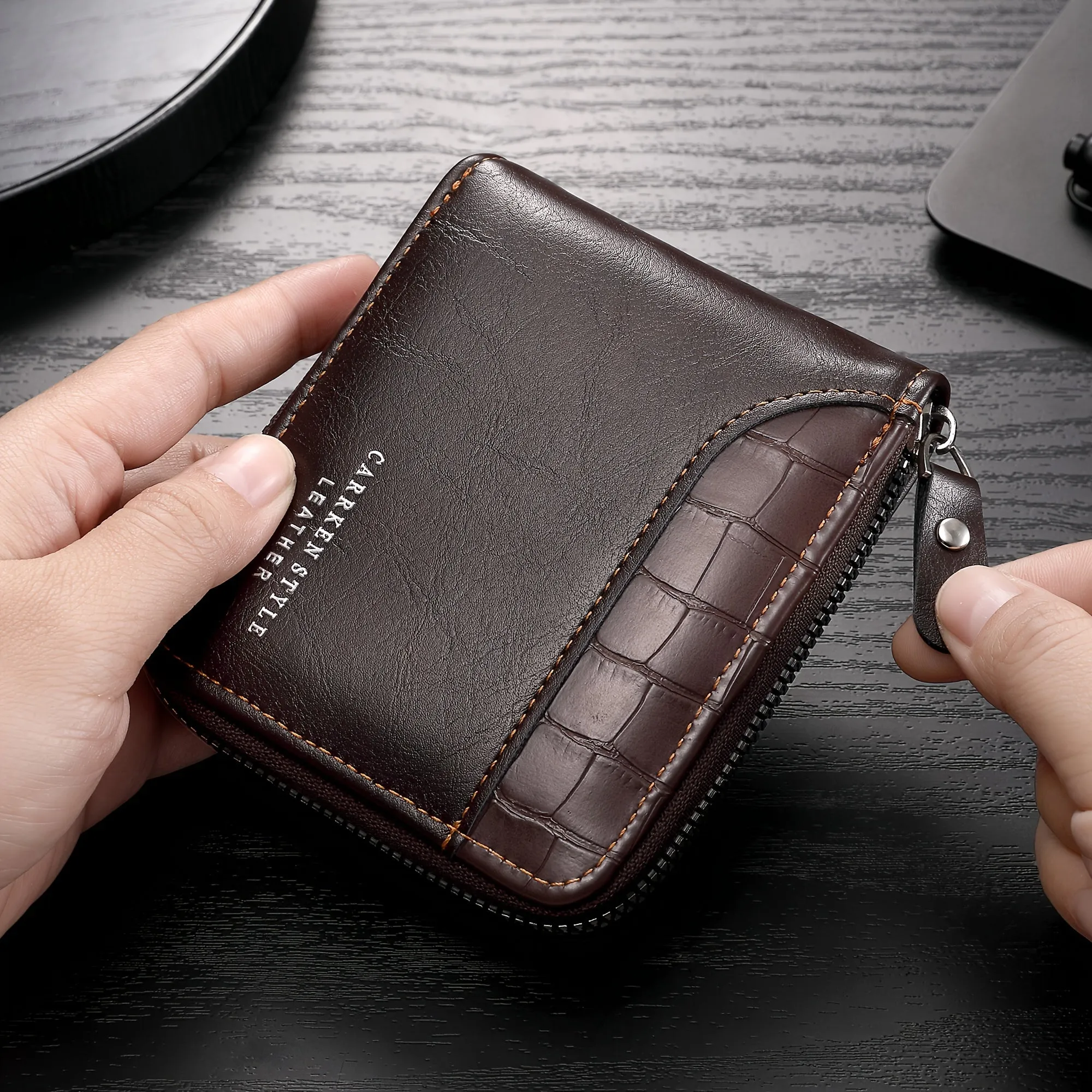 1pc Stylish Mens Zipper Wallet - Fashionable, Secure & Durable with Multi-Card Slots - Perfect Versatile Card Holder for Gifting on Christmas & Holidays