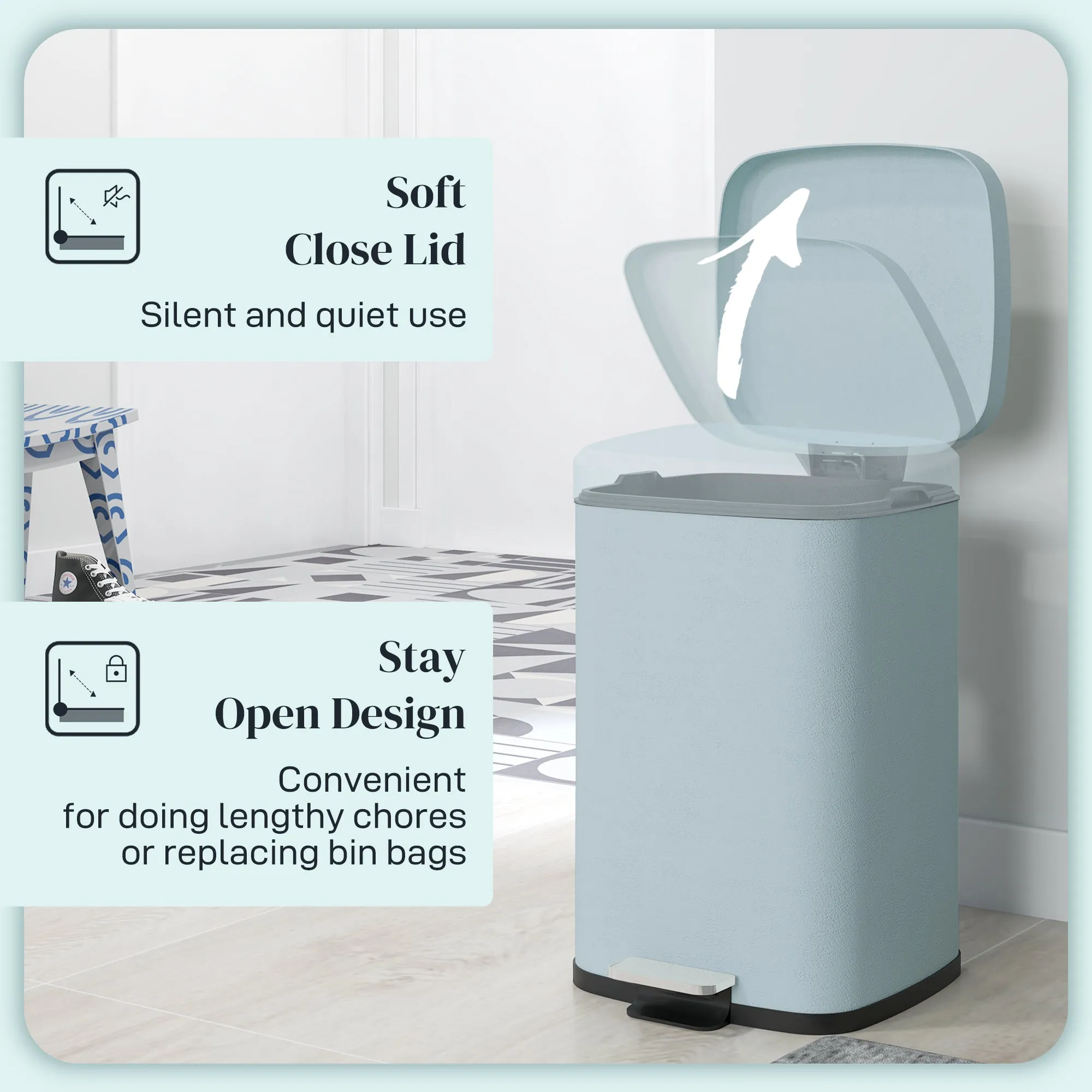 20L Kitchen Pedal Bin, Metal Rubbish Bin with Soft-close Lid, Light Green