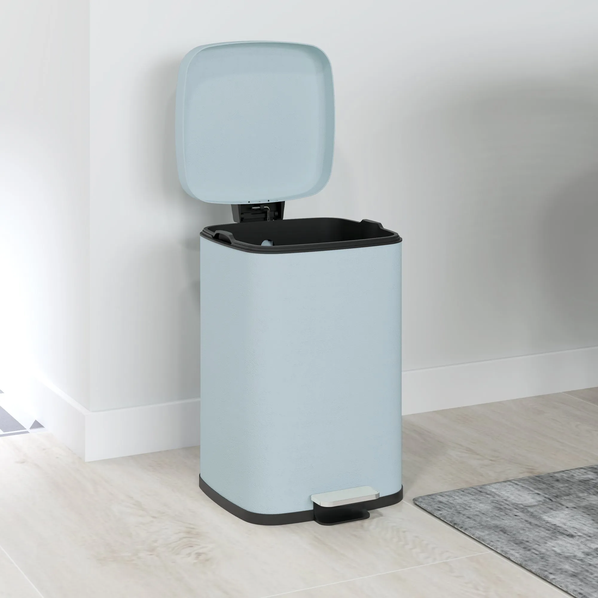 20L Kitchen Pedal Bin, Metal Rubbish Bin with Soft-close Lid, Light Green