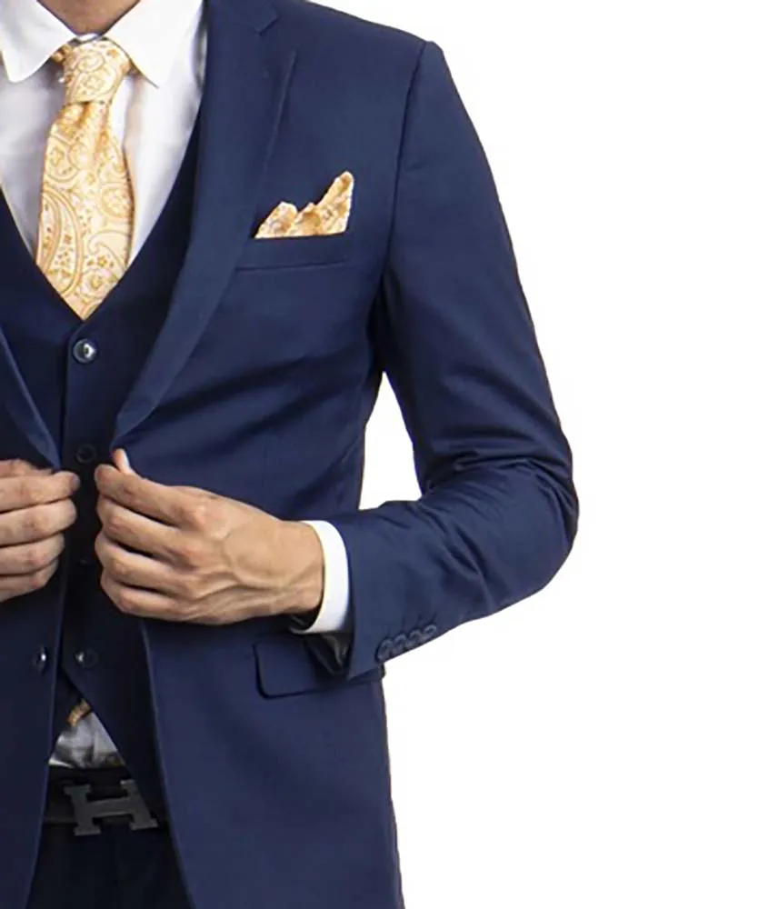 3 piece Indigo Blue Slim Fit Men's Suit with Vest Set