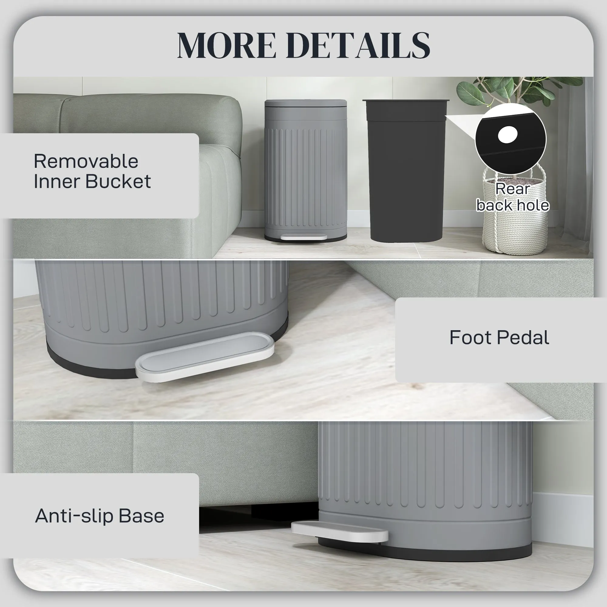 30L Pedal Bin, Metal Kitchen Bin with Soft-close Lid, Grey