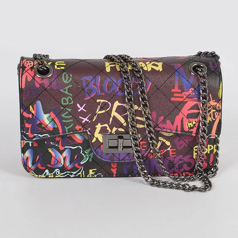 3AM Black Graffiti Quilted Clutch