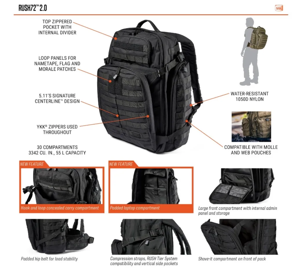 5.11 Tactical Rush72 2.0 Backpack 55L