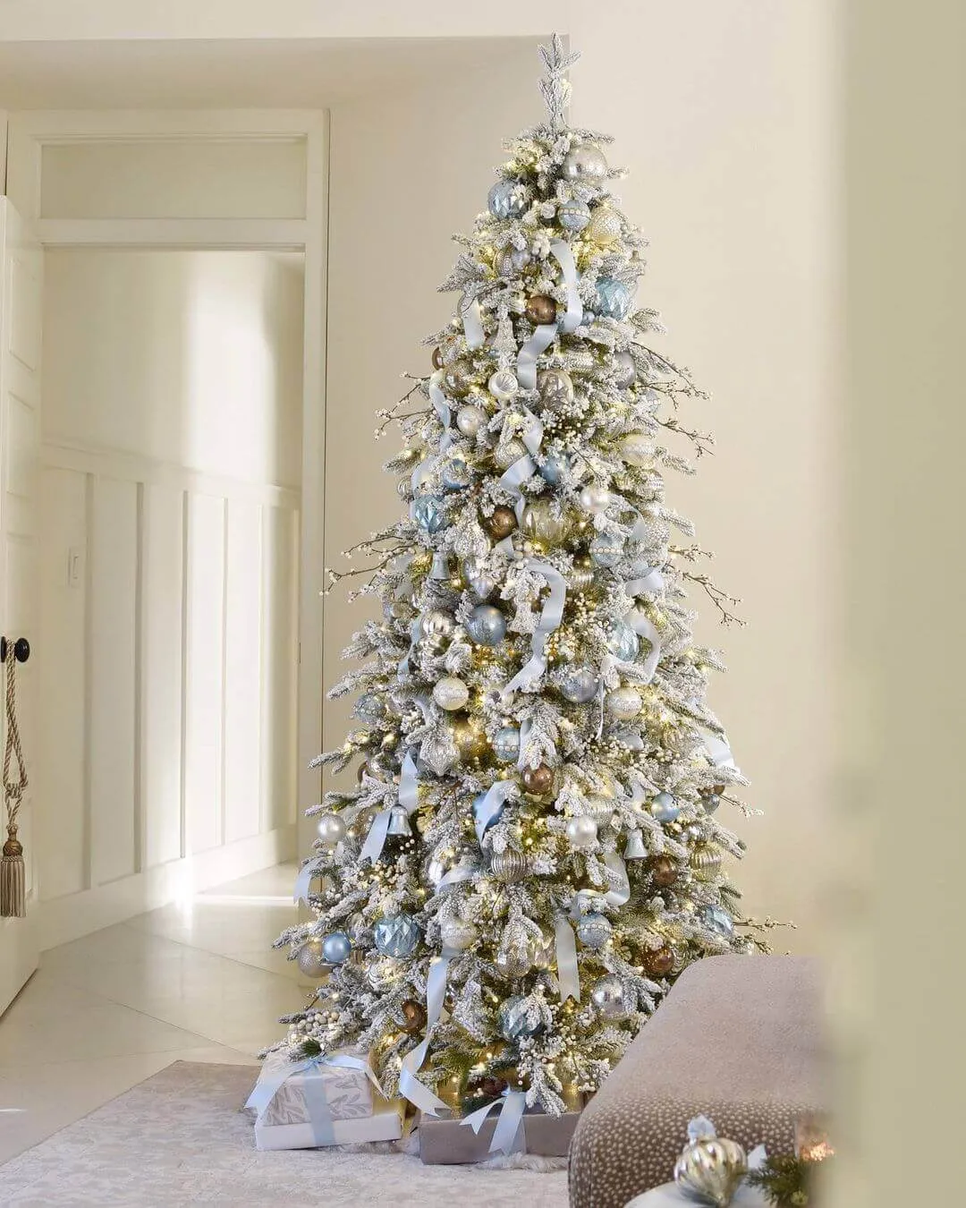 8' Queen Flock® Slim Artificial Christmas Tree With 700 Warm White LED Lights