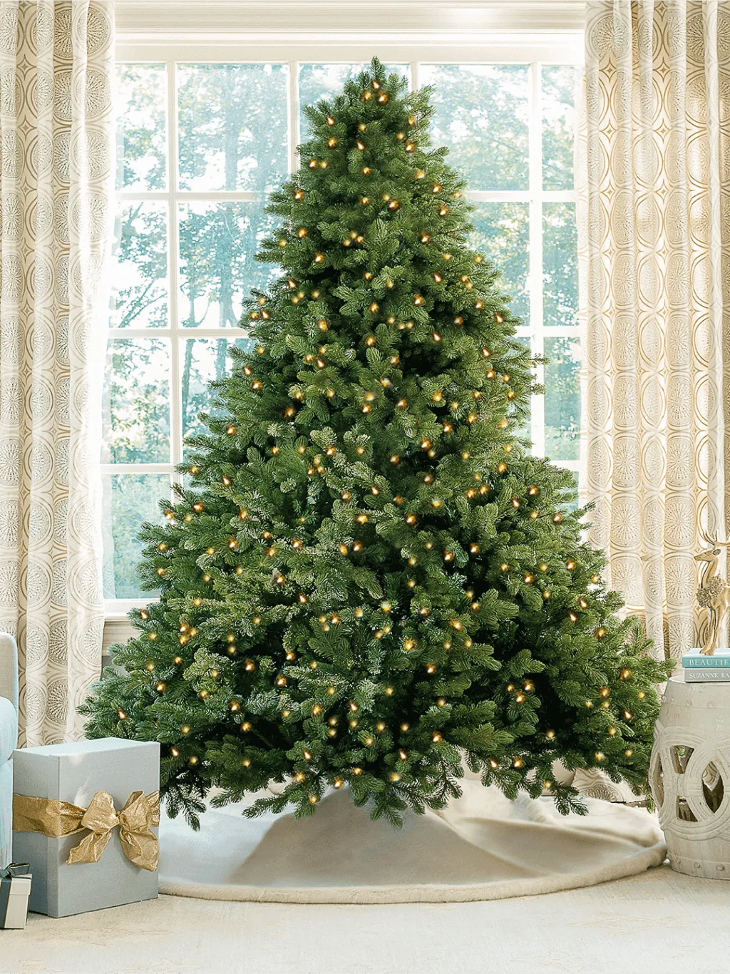 9' Cypress Spruce Artificial Christmas Tree with 2050 Warm White & Multi-Color LED Lights