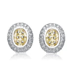 .925 Sterling Silver Yellow Cubic Zirconia Button Stud Earrings