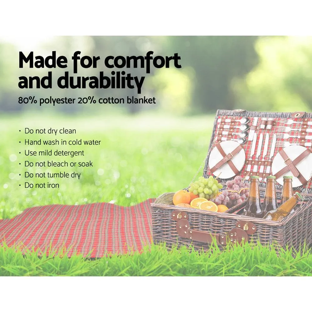 Alfresco 4 Person Picnic Basket Baskets Red Handle Outdoor Corporate Blanket Park