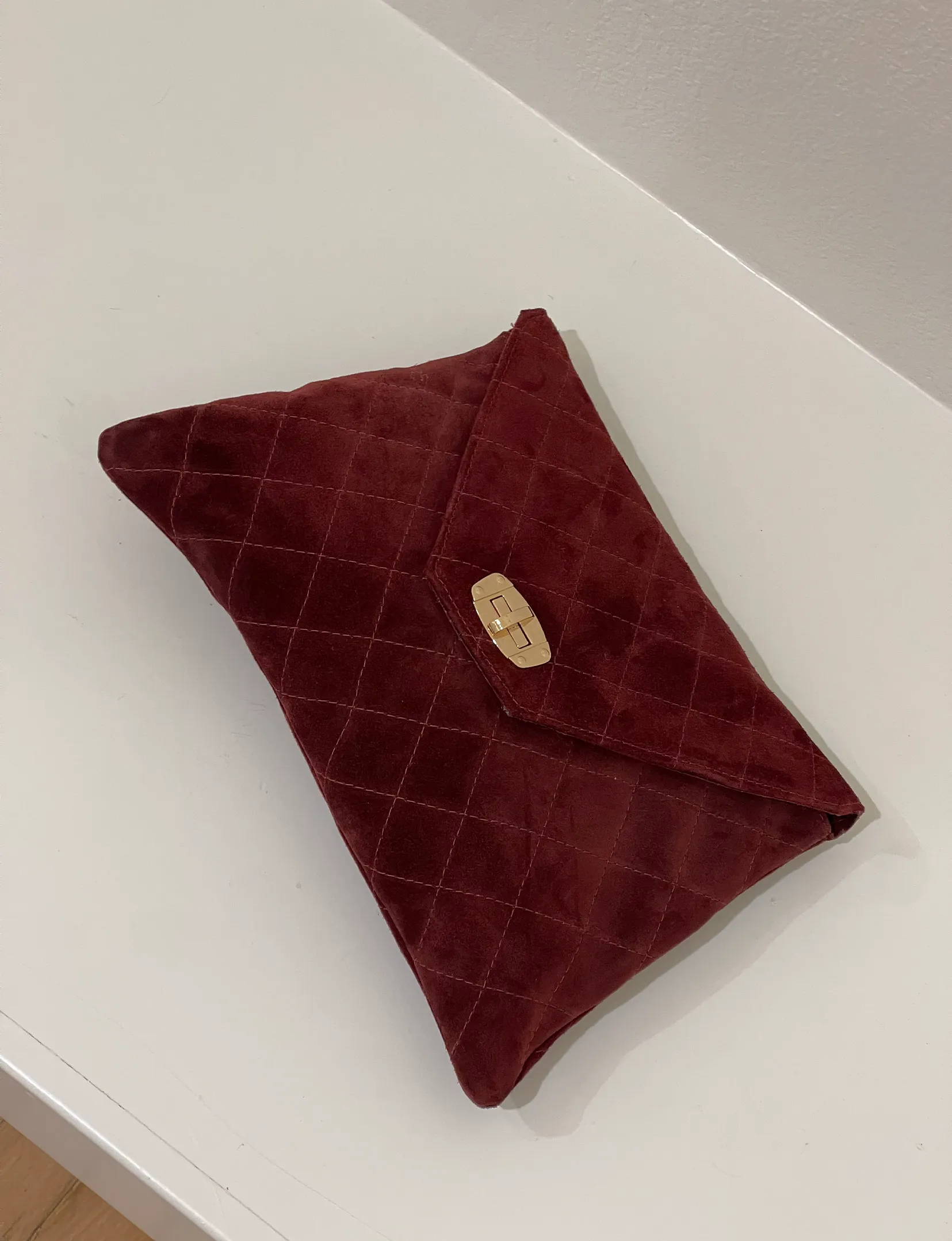 Amber Clutch, Burgundy Suede