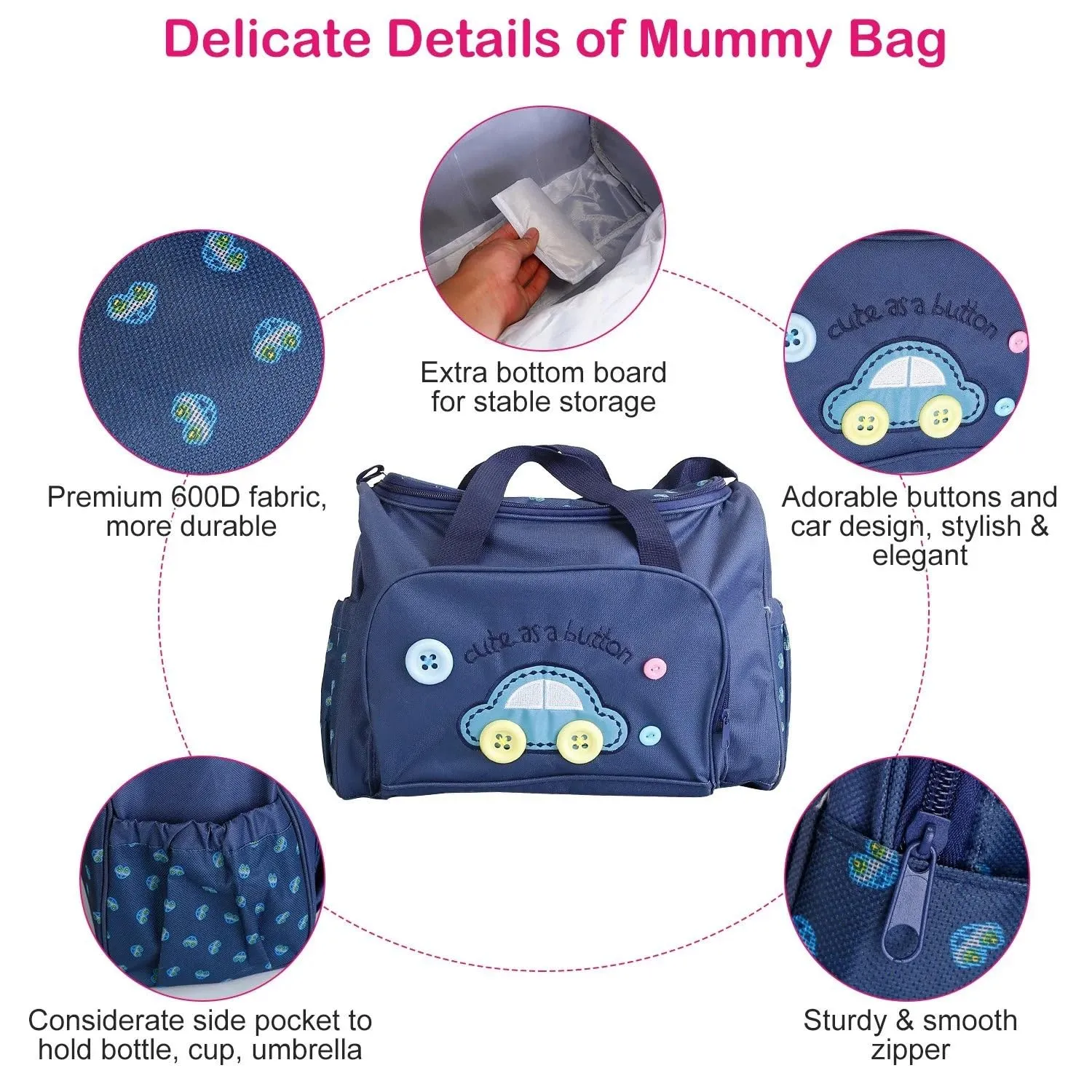 Baby Bucket Baby Diaper Nappy Changing Baby Diaper Bag Mummy Bag Handbag-(Pack of 4 – Navy Blue)