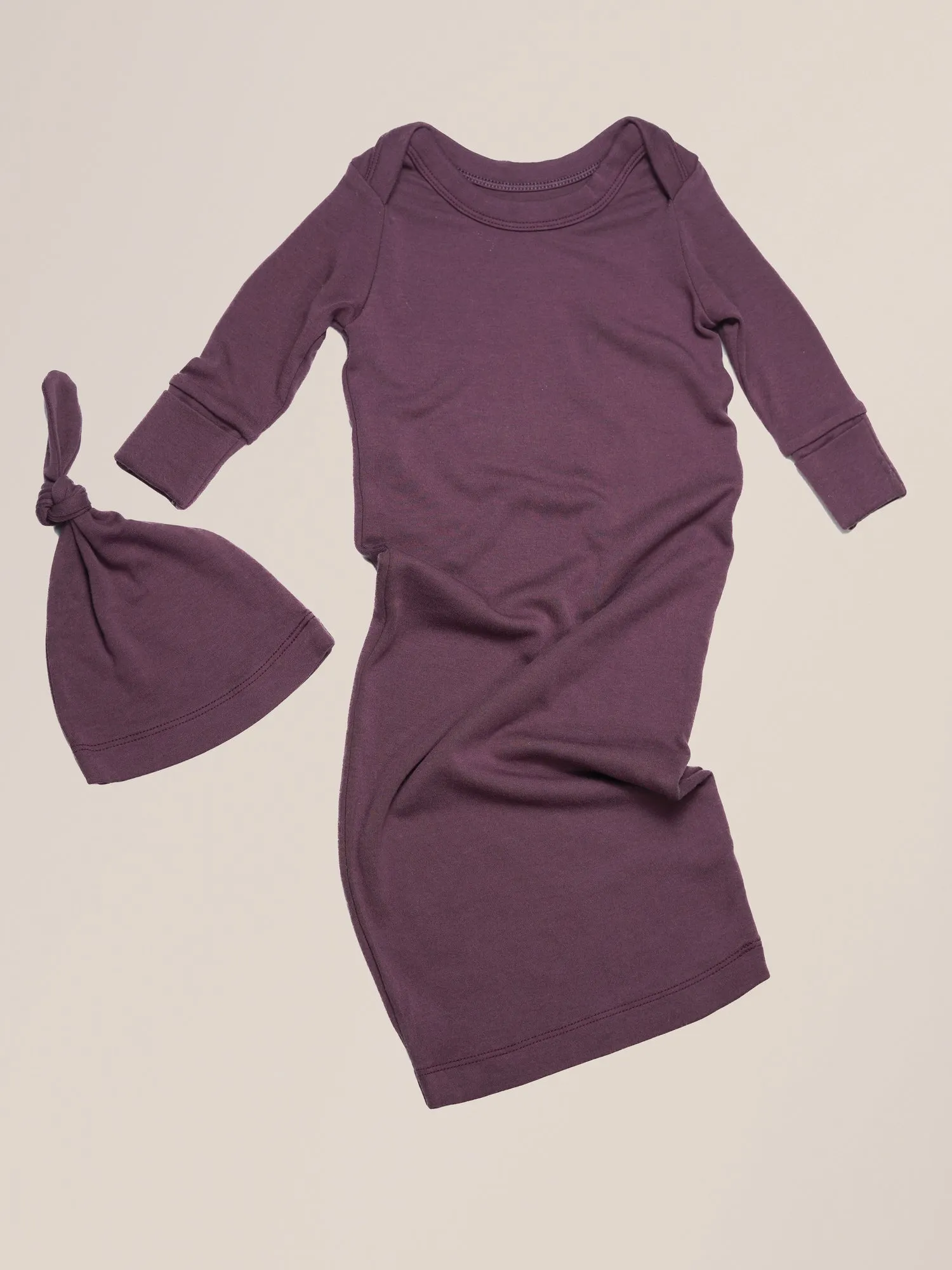 Baby Knotted Gown & Hat Set | Burgundy Plum