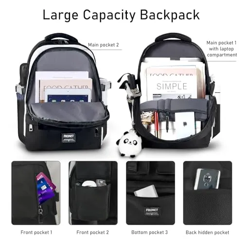 Backpack for Girls Laptop Backpacks 15.6 Inch School Bag for Teenage Girls Women Daypack Black Large Elementary Middle High School College Student Bookbag Grade 5 6 7 8 9 10 Ages 13 14 15 16 17 18 19