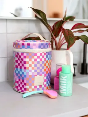 Barrel Organizer Checkered Toiletry Bag