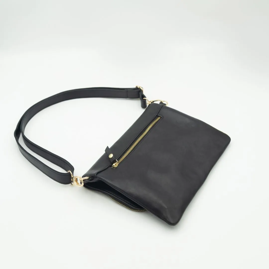 Black Convertible Clutch (w Gold Fittings)