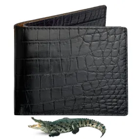 Black Double Side Alligator Slim Bifold Wallet For Men | Handmade Crocodile Belly Leather Wallet RFID Blocking | VILE-111