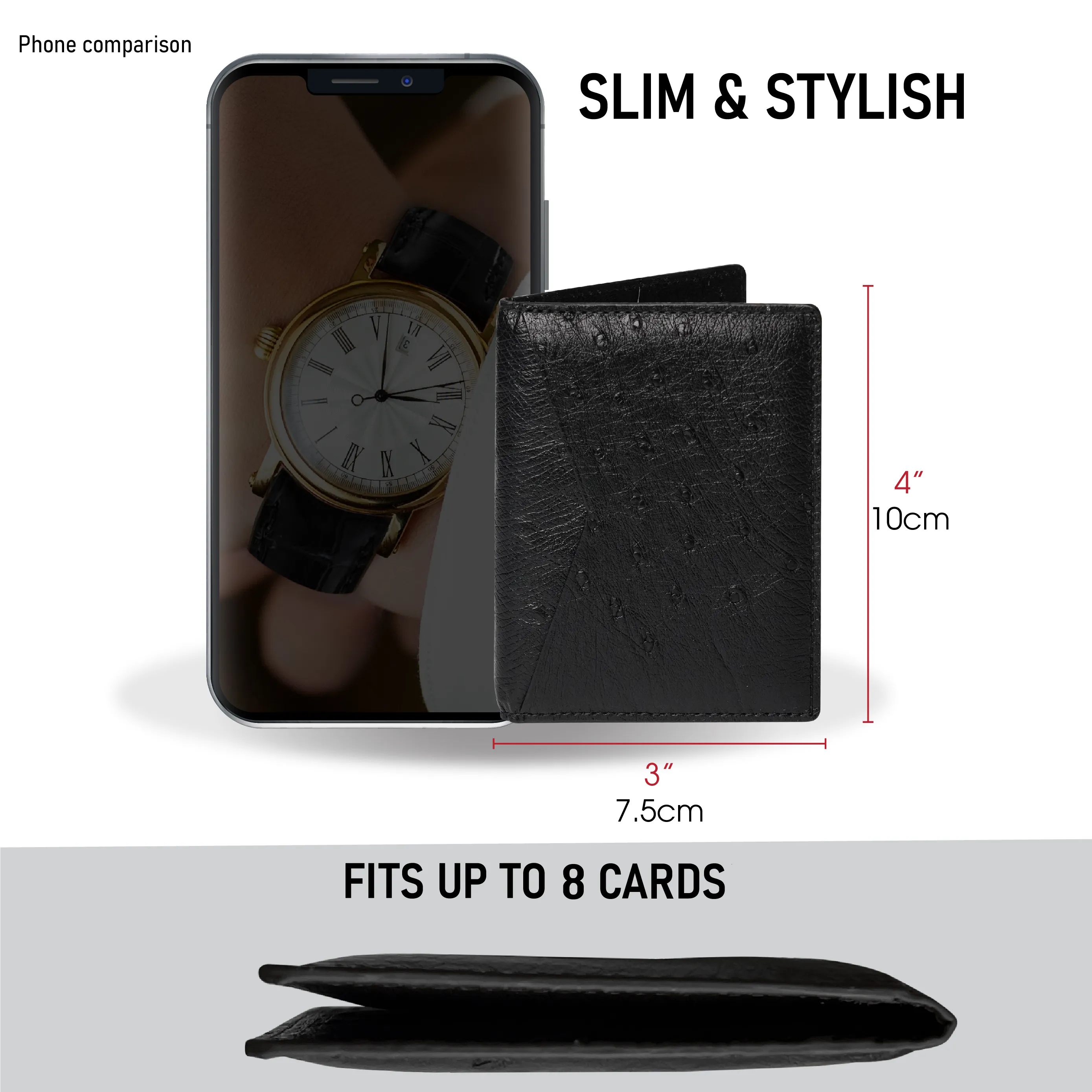 Black Double Side Ostrich Leather Credit Card Holder | RFID Blocking | CARDOS-01