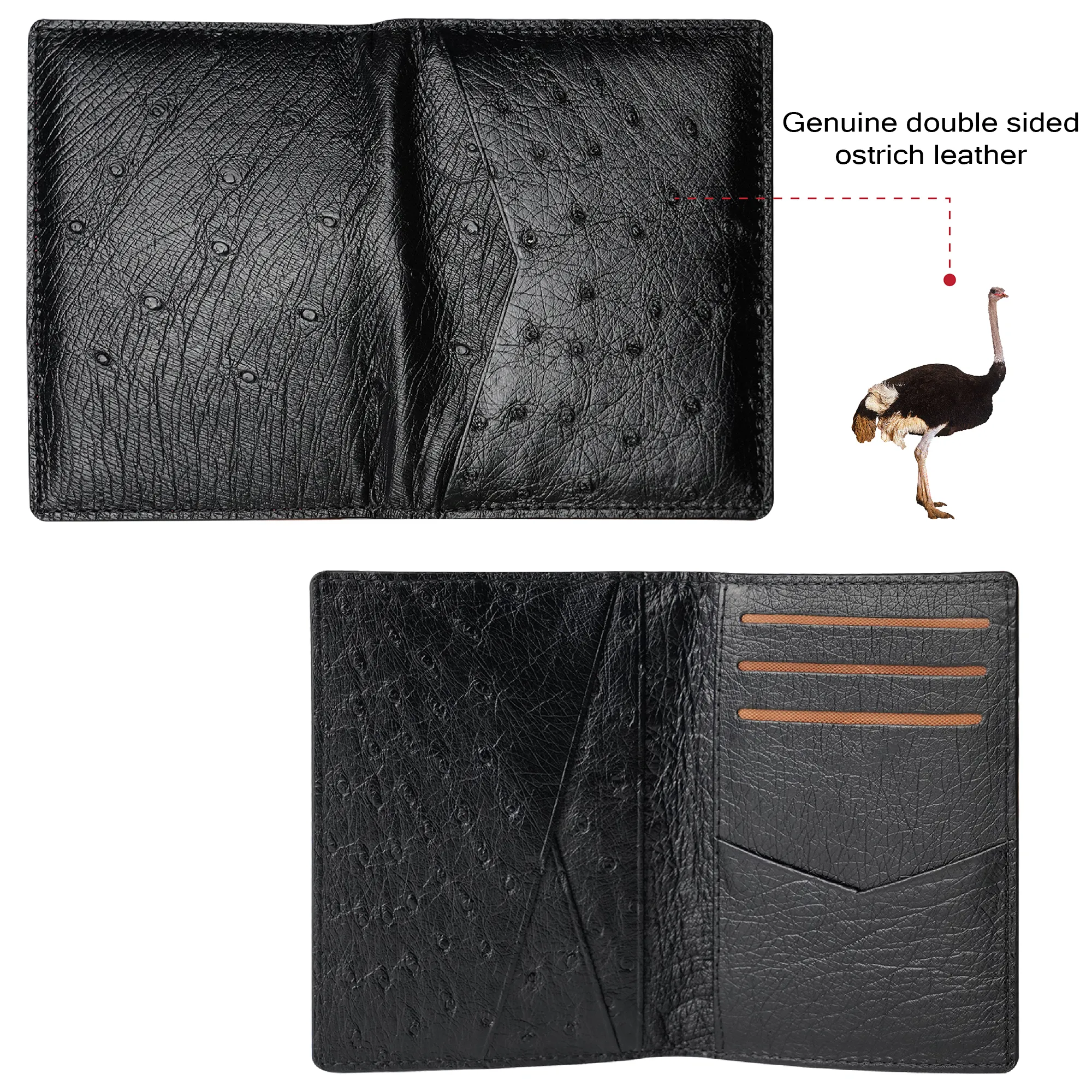 Black Double Side Ostrich Leather Credit Card Holder | RFID Blocking | CARDOS-01