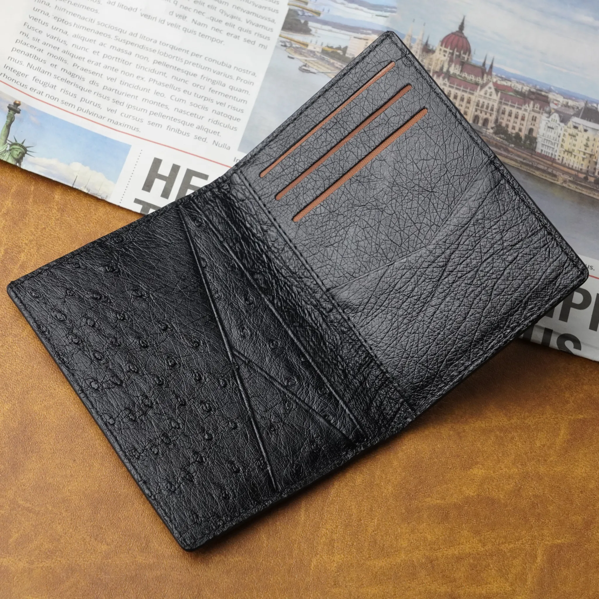 Black Double Side Ostrich Leather Credit Card Holder | RFID Blocking | CARDOS-01