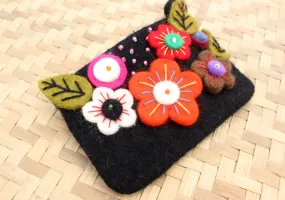 Black Felt Coin Purse Decorated with Sunflower & Beads