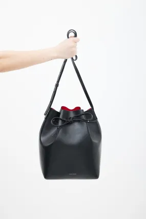 Black Leather Bucket Shoulder Bag