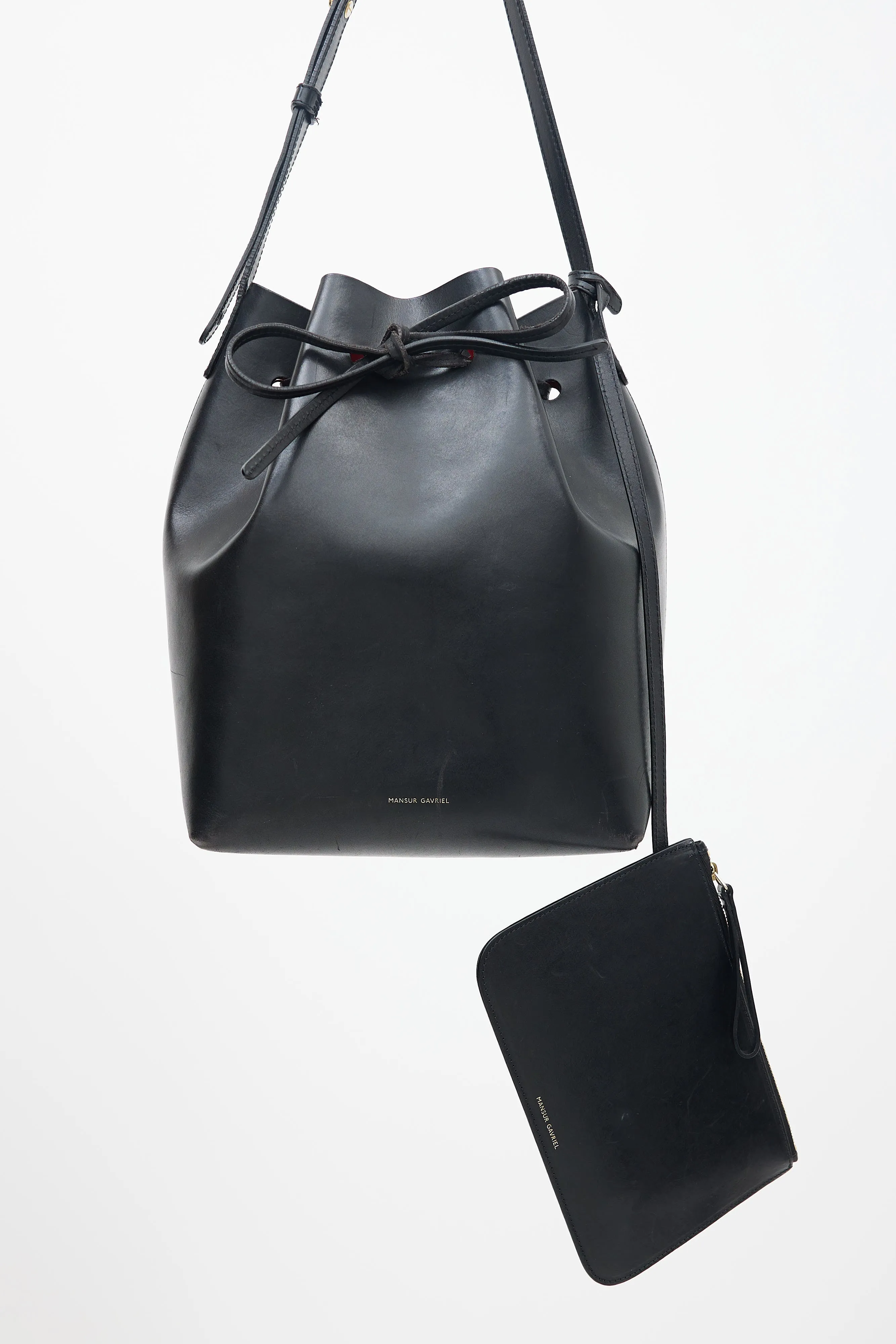 Black Leather Bucket Shoulder Bag