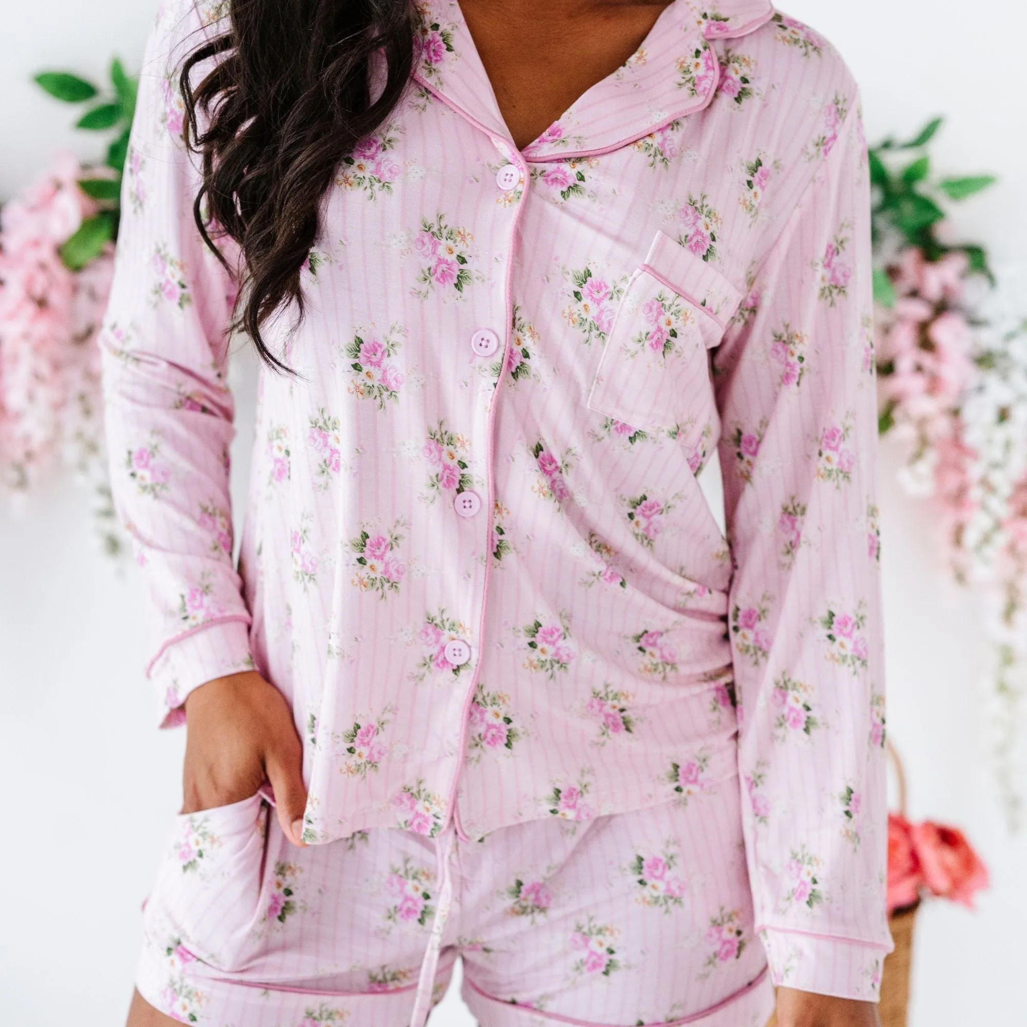 Blooming Bouquet Women's Collar Shirt & Shorts Set