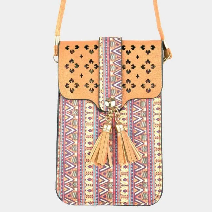 Boho Touch Screen Crossbody Cell Phone Bag Beige