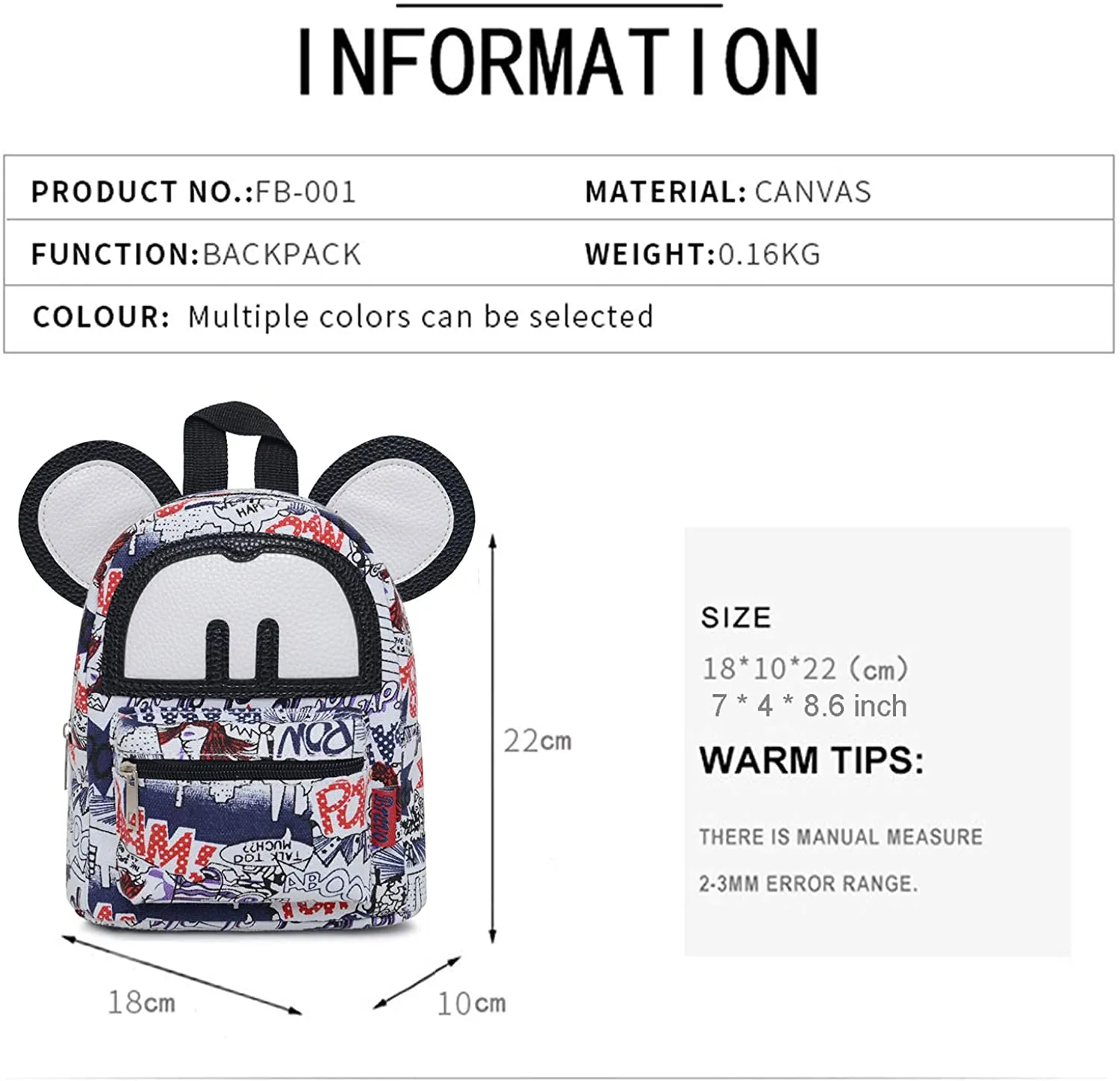 Bravo BTS Mini Ears Backpack, 9" (Comic)