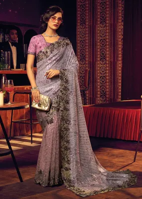 Bridal Party Divine Purple Premium Net Designer Saree