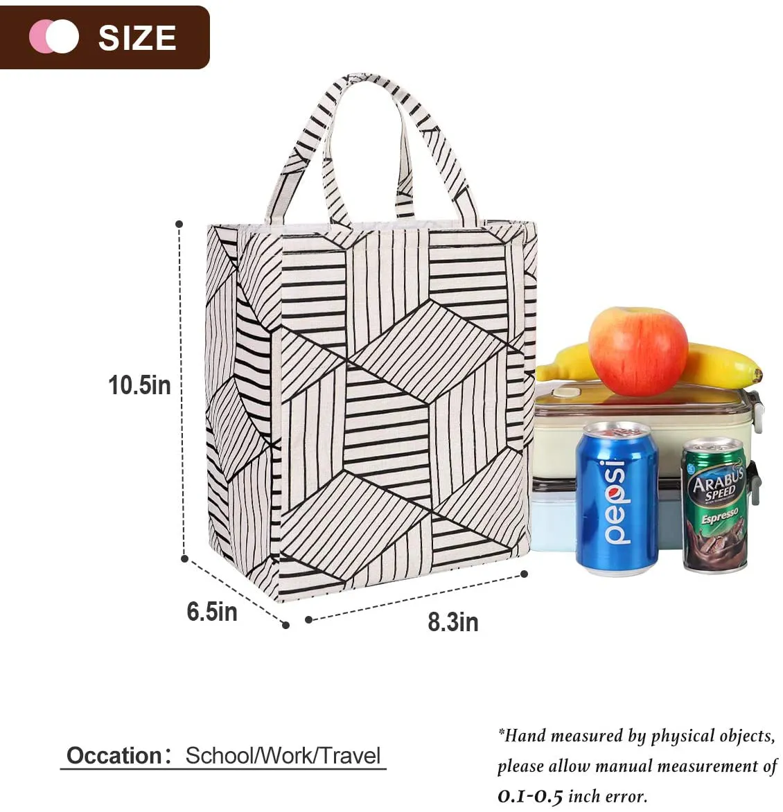 Buringer Insulated Lunch Bag with Inner Pocket Printed Canvas Fabric Reusable Cooler Tote Box for Ladies Woman Man School Work Picnic (Upgraded Grey Plaid Pattern)