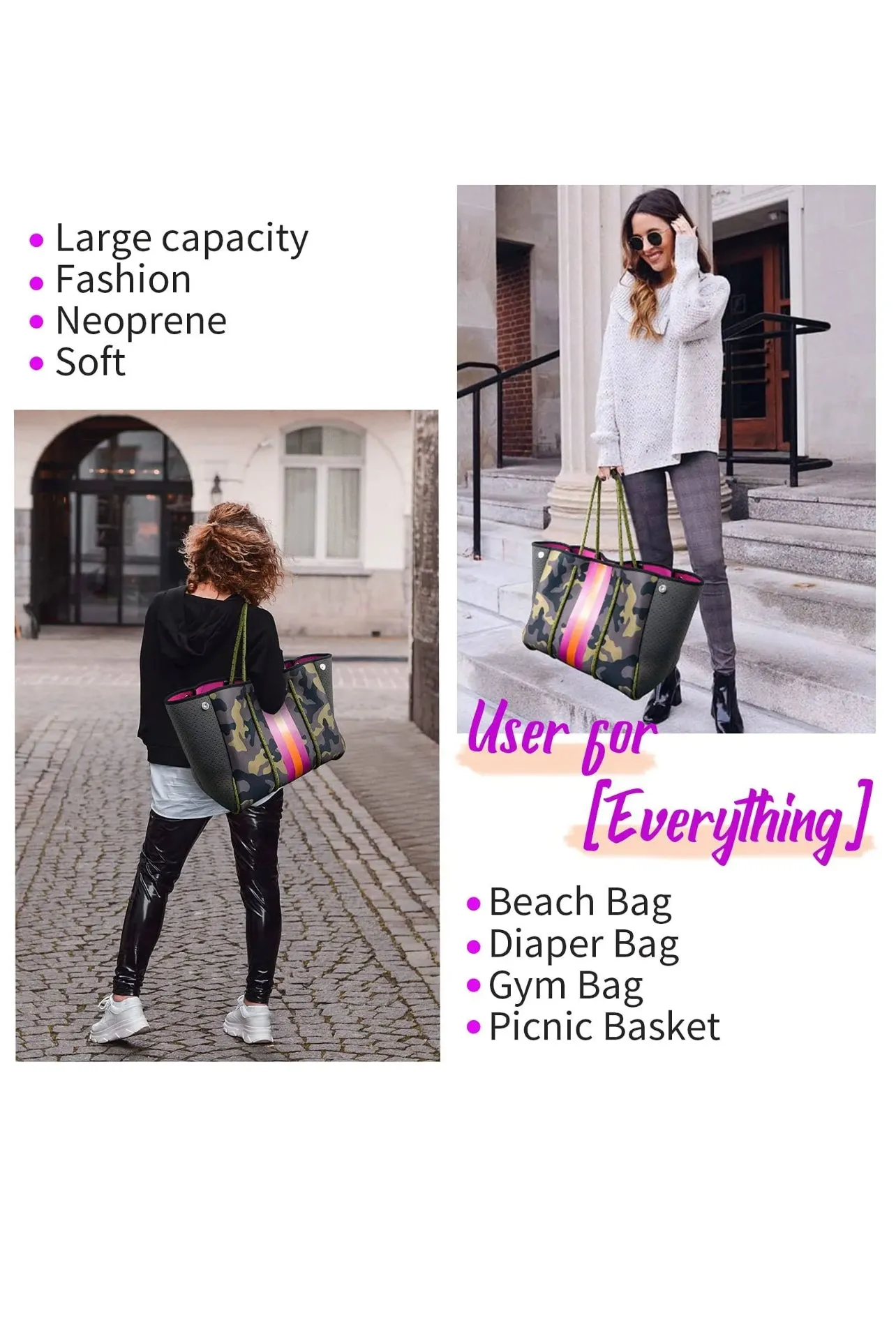 Camo and pink neoprene tote set