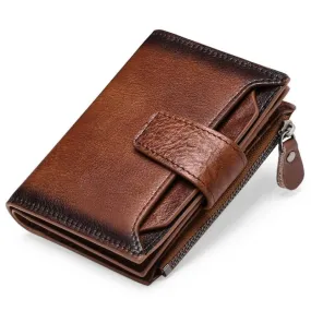 Casual Brown Genuine Leather Wallet for Men with Zipper Closure