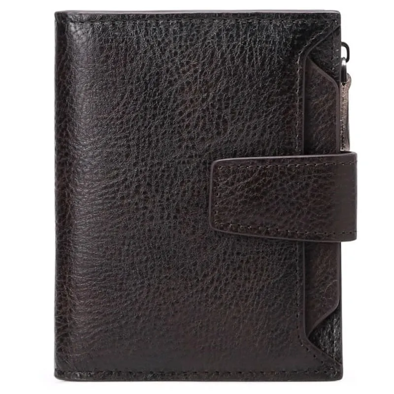 Casual Brown Genuine Leather Wallet for Men with Zipper Closure