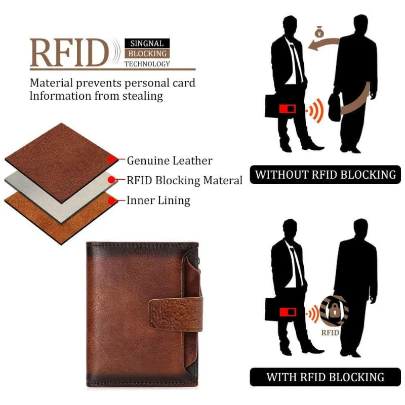 Casual Brown Genuine Leather Wallet for Men with Zipper Closure