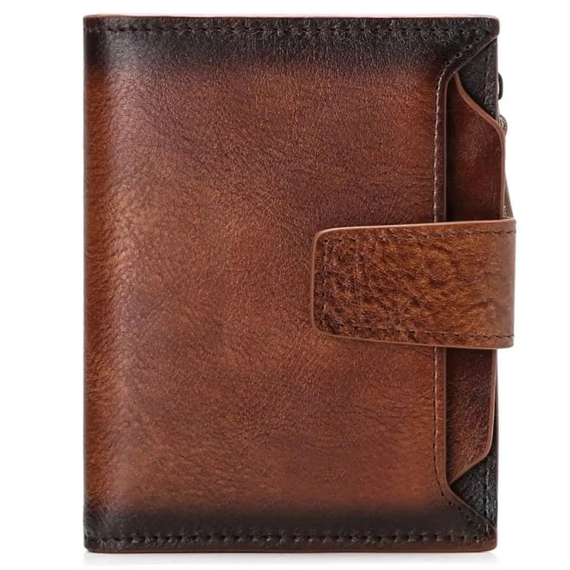 Casual Brown Genuine Leather Wallet for Men with Zipper Closure