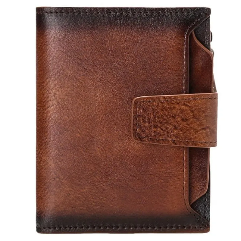 Casual Brown Genuine Leather Wallet for Men with Zipper Closure