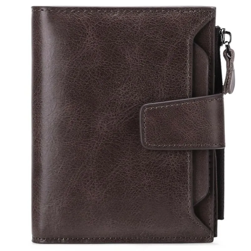 Casual Brown Genuine Leather Wallet for Men with Zipper Closure