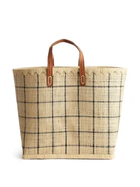 Checkered raffia tote bag