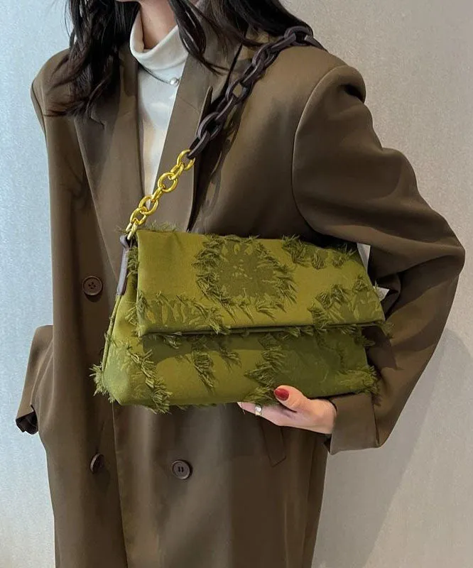 Chic Green Tassel Patchwork Chain Canvas Messenger Bag LY1376