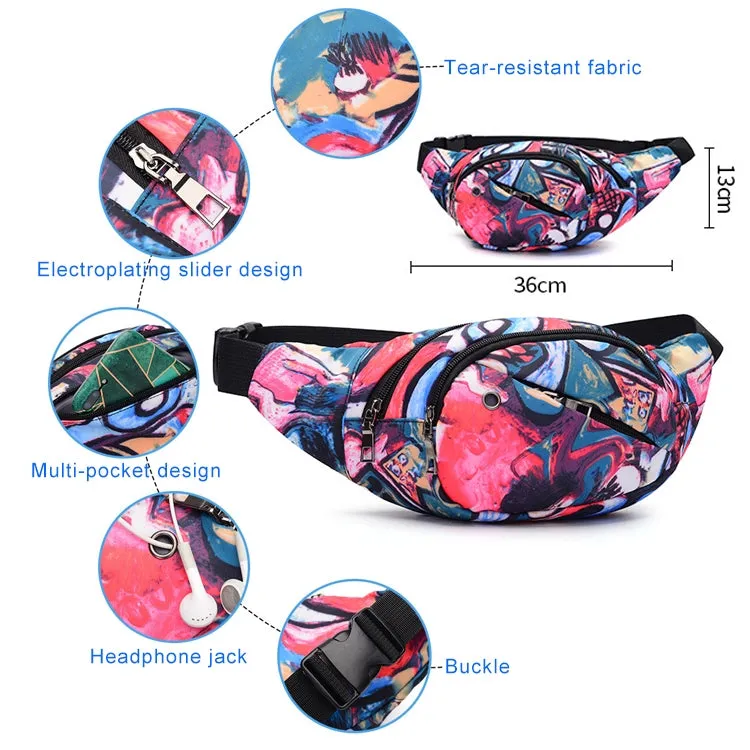 Color Printing Multi-function Casual Pockets Ladies Outdoor Purse Waist Bag(Purple)