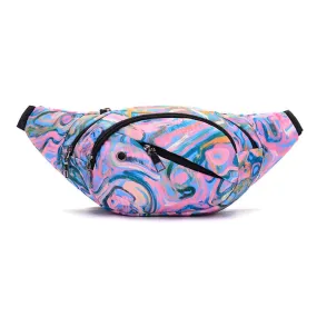 Color Printing Multi-function Casual Pockets Ladies Outdoor Purse Waist Bag(Purple)