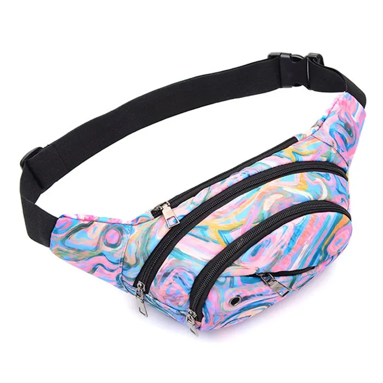 Color Printing Multi-function Casual Pockets Ladies Outdoor Purse Waist Bag(Purple)