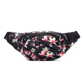 Color Printing Multi-function Casual Pockets Ladies Outdoor Purse Waist Bag(winter Jasmine Pattern)