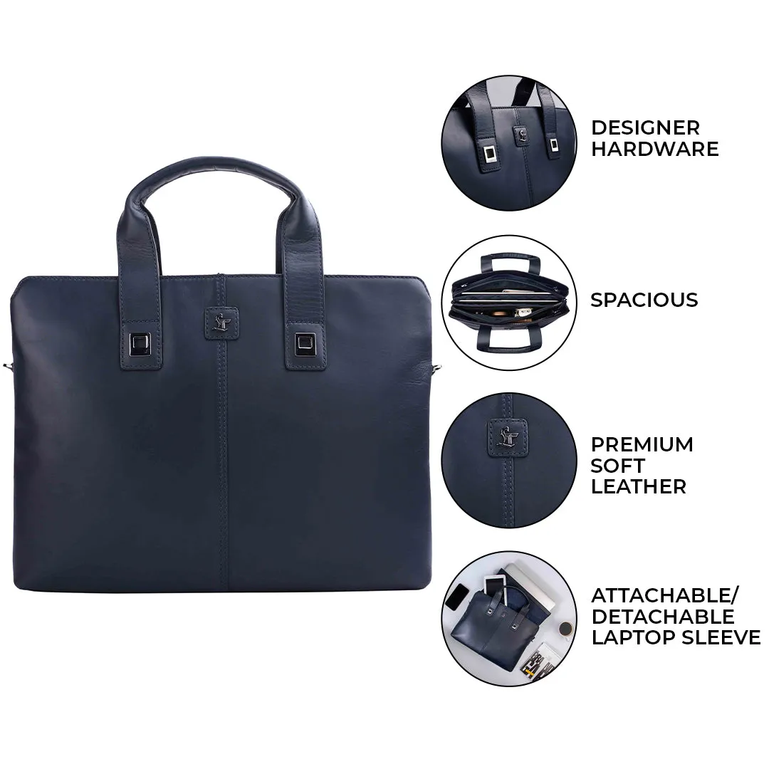 Corporate New Year Gift | Georgia Collection | Genuine Leather Laptop / Folio Bag For Men |  Navy Blue