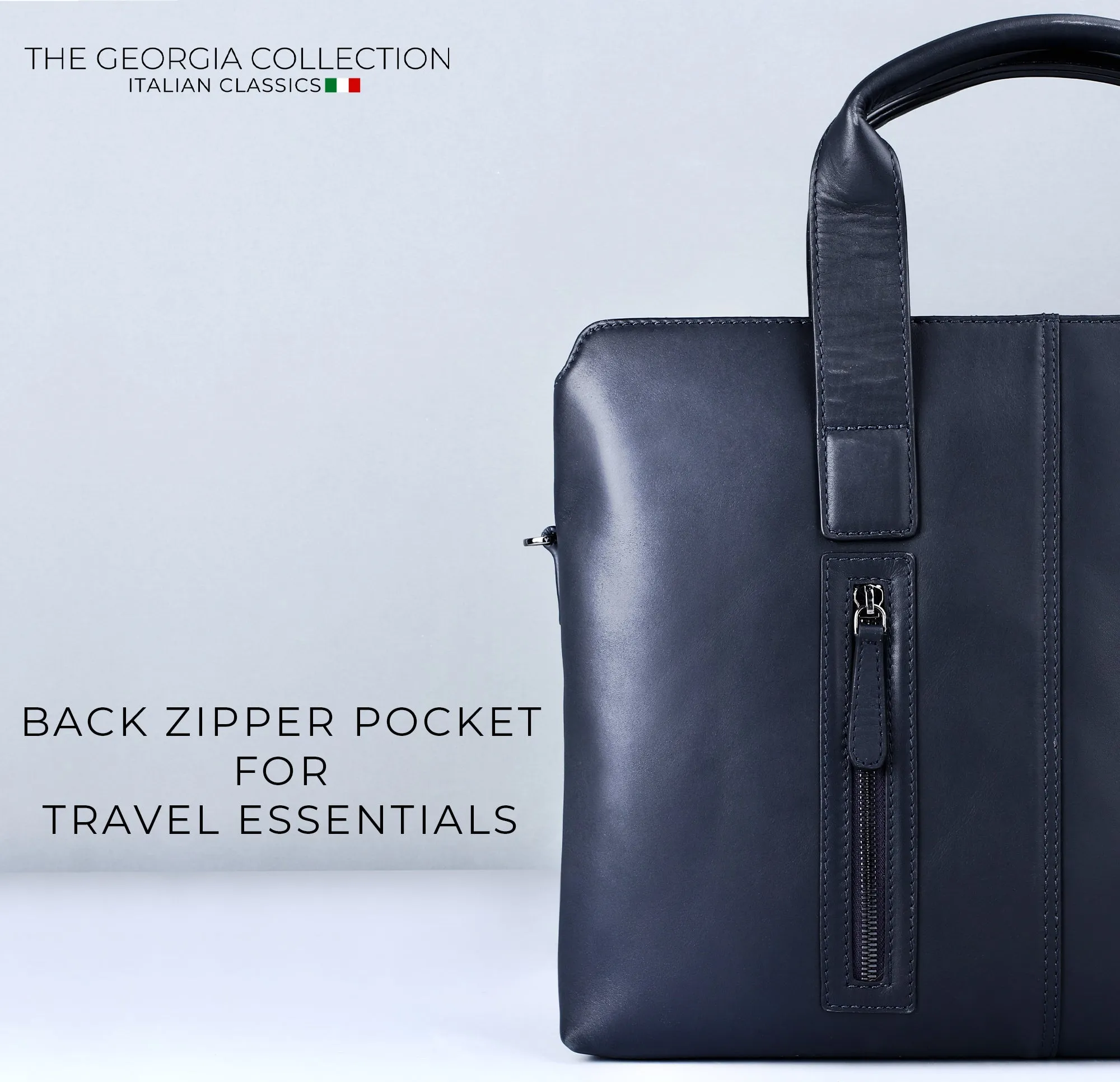 Corporate New Year Gift | Georgia Collection | Genuine Leather Laptop / Folio Bag For Men |  Navy Blue