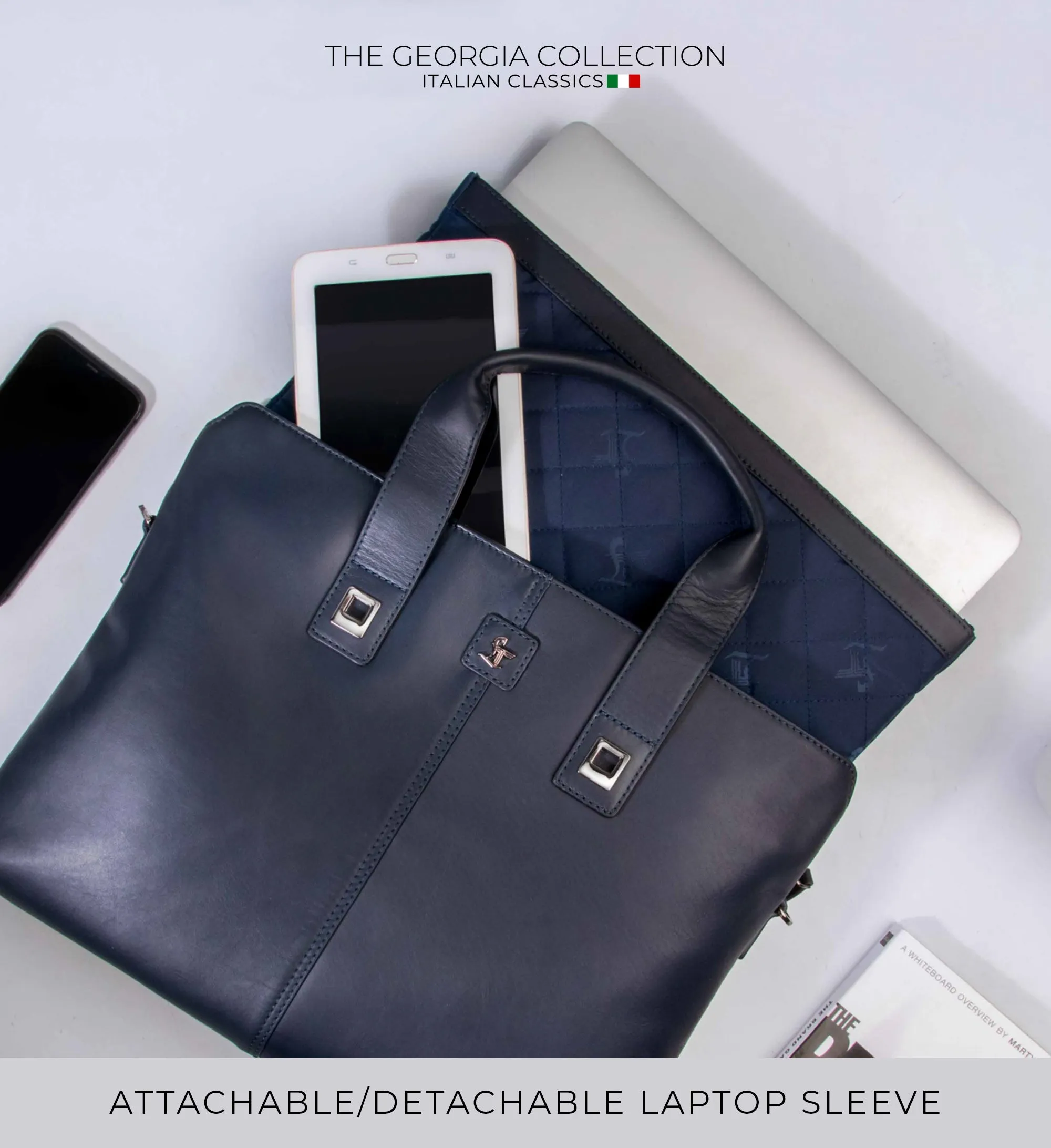 Corporate New Year Gift | Georgia Collection | Genuine Leather Laptop / Folio Bag For Men |  Navy Blue